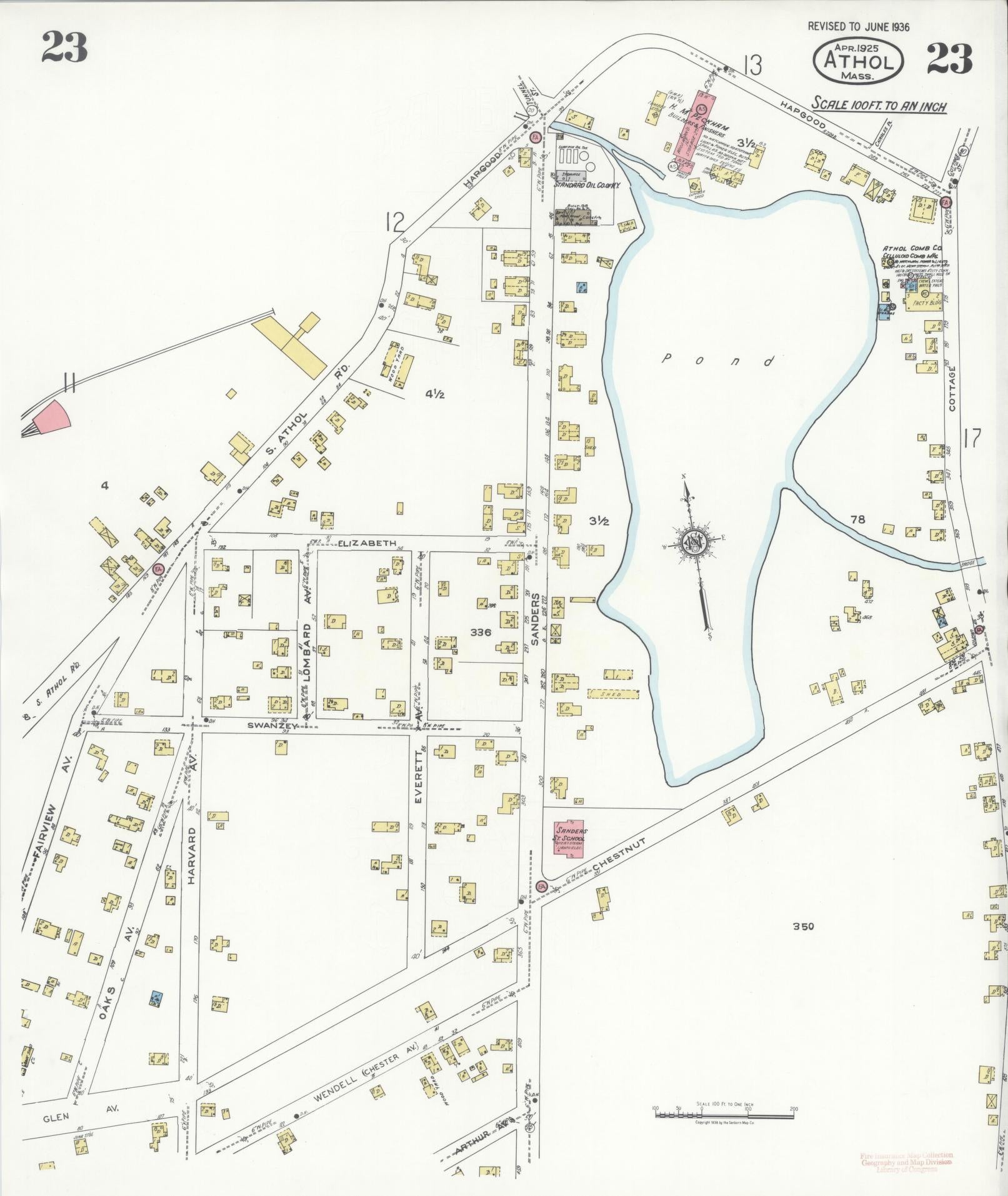 Sanborn Fire Insurance Map from Athol, Worcester County, Massachusetts (1936), Sheet #0023 - Complete Map Set gallery image, historic Sanborn map, vintage wall art, Massachusetts Massachusetts