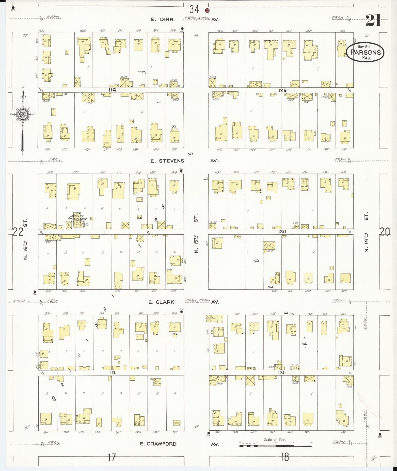 Sanborn Fire Insurance Map from Parsons, Labette County, Kansas (1911), Sheet #0021 - Historic Sanborn Fire Insurance Map Print, vintage old map wall art, antique decor, genealogy gift, Kansas Kansas map