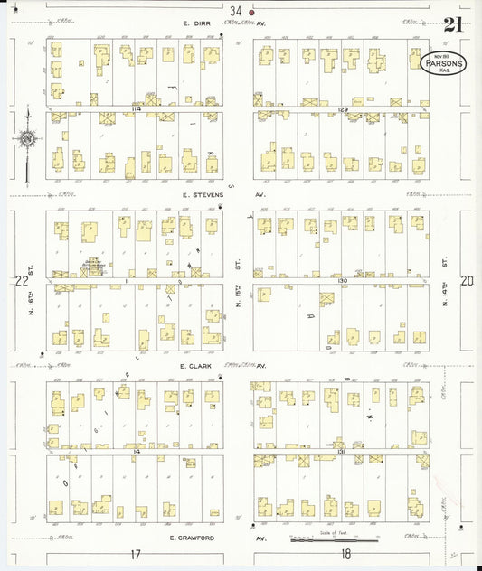 Sanborn Fire Insurance Map from Parsons, Labette County, Kansas (1911), Sheet #0021 - Historic Sanborn Fire Insurance Map Print, vintage old map wall art, antique decor, genealogy gift, Kansas Kansas map