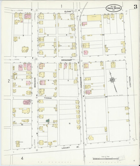 Sanborn Fire Insurance Map from Union Bridge, Carroll County, Maryland (1910), Sheet #0003 - Historic Sanborn Fire Insurance Map Print, vintage old map wall art, antique decor, genealogy gift, Maryland Maryland map