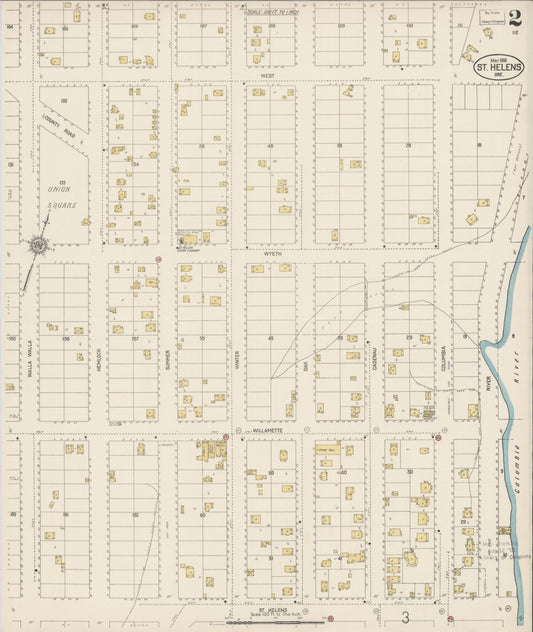 Sanborn Fire Insurance Map from Saint Helens, Columbia County, Oregon (1916), Sheet #0002 - Historic Sanborn Fire Insurance Map Print, vintage old map wall art, antique decor, genealogy gift, Oregon Oregon map