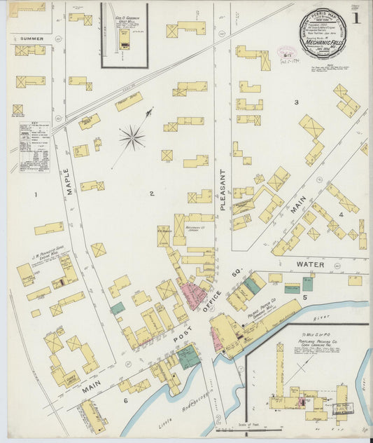 Sanborn Fire Insurance Map from Mechanic Falls, Androscoggin County, Maine (1894), Sheet #0001 - Historic Sanborn Fire Insurance Map Print, vintage old map wall art, antique decor, genealogy gift, Maine Maine map