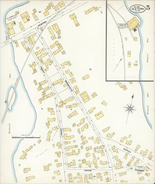 Sanborn Fire Insurance Map from Old Town, Penobscot County, Maine (1906), Sheet #0005 - Historic Sanborn Fire Insurance Map Print, vintage old map wall art, antique decor, genealogy gift, Maine Maine map