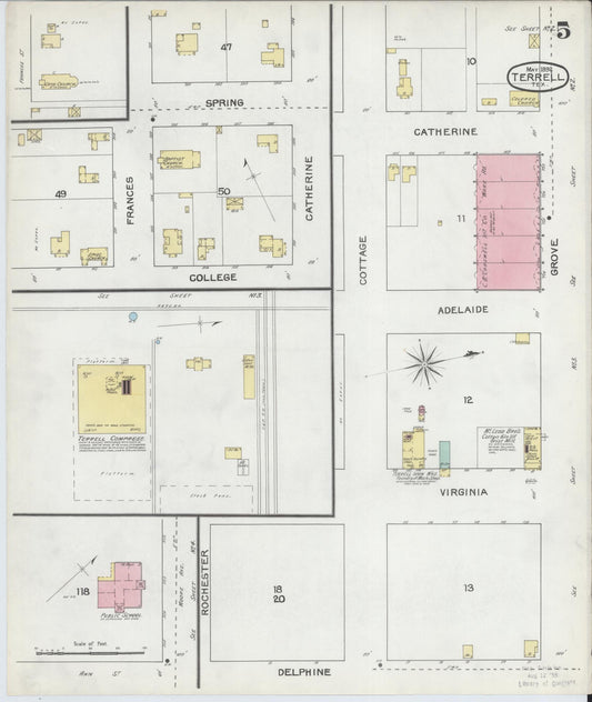 Sanborn Fire Insurance Map from Terrell, Kaufman County, Texas (1892), Sheet #0005 - Historic Sanborn Fire Insurance Map Print, vintage old map wall art, antique decor, genealogy gift, Texas Texas map