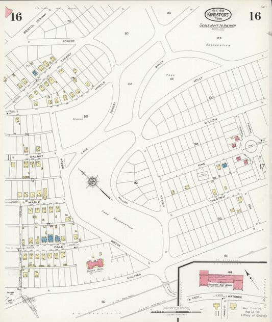 Sanborn Fire Insurance Map from Kingsport, Sullivan County, Tennessee (1925), Sheet #0016 - Historic Sanborn Fire Insurance Map Print, vintage old map wall art, antique decor, genealogy gift, Tennessee Tennessee map