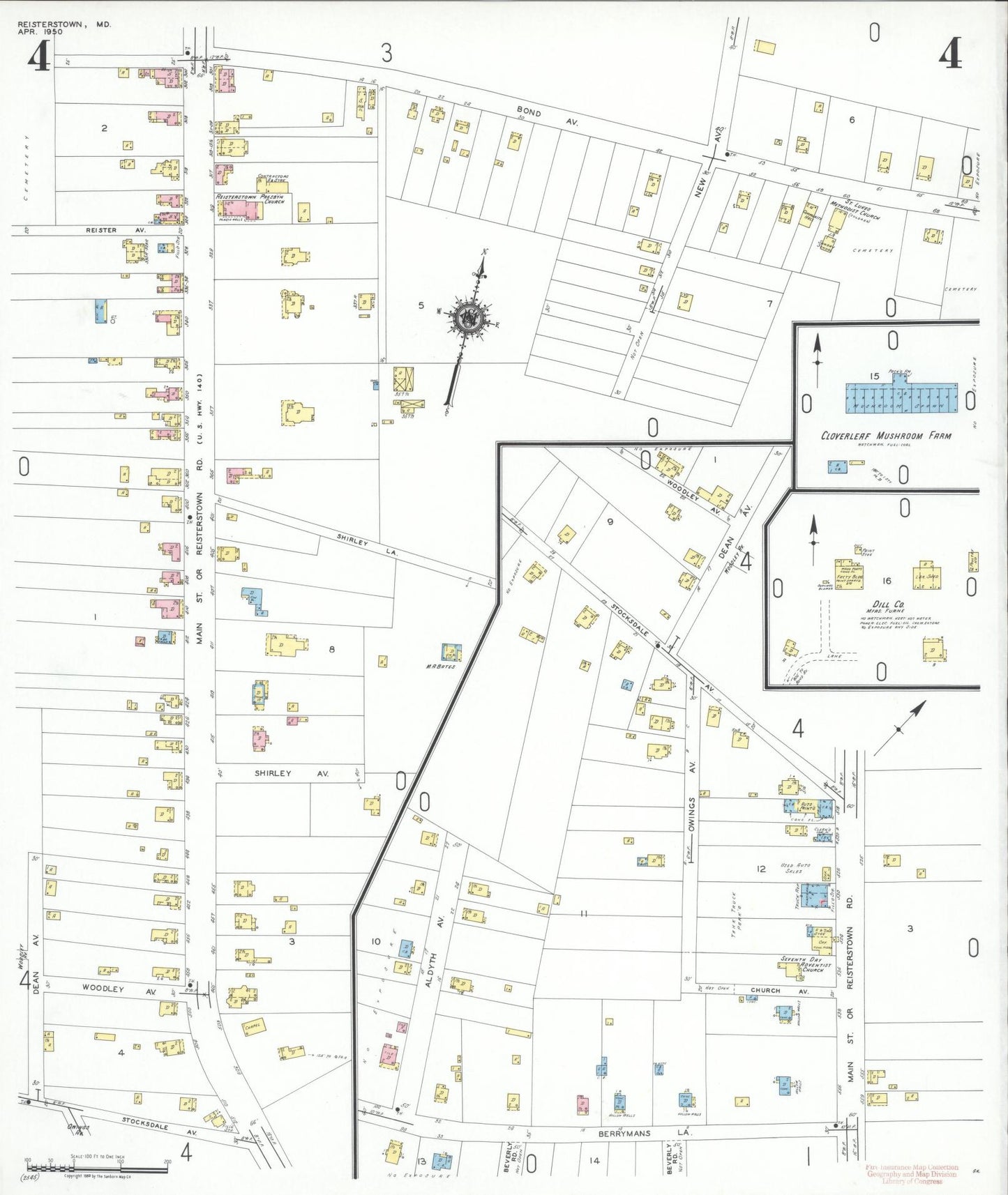 Sanborn Fire Insurance Map from Reisterstown, Baltimore County, Maryland (1950), Sheet #0004 - Complete Map Set gallery image, historic Sanborn map, vintage wall art, Maryland Maryland