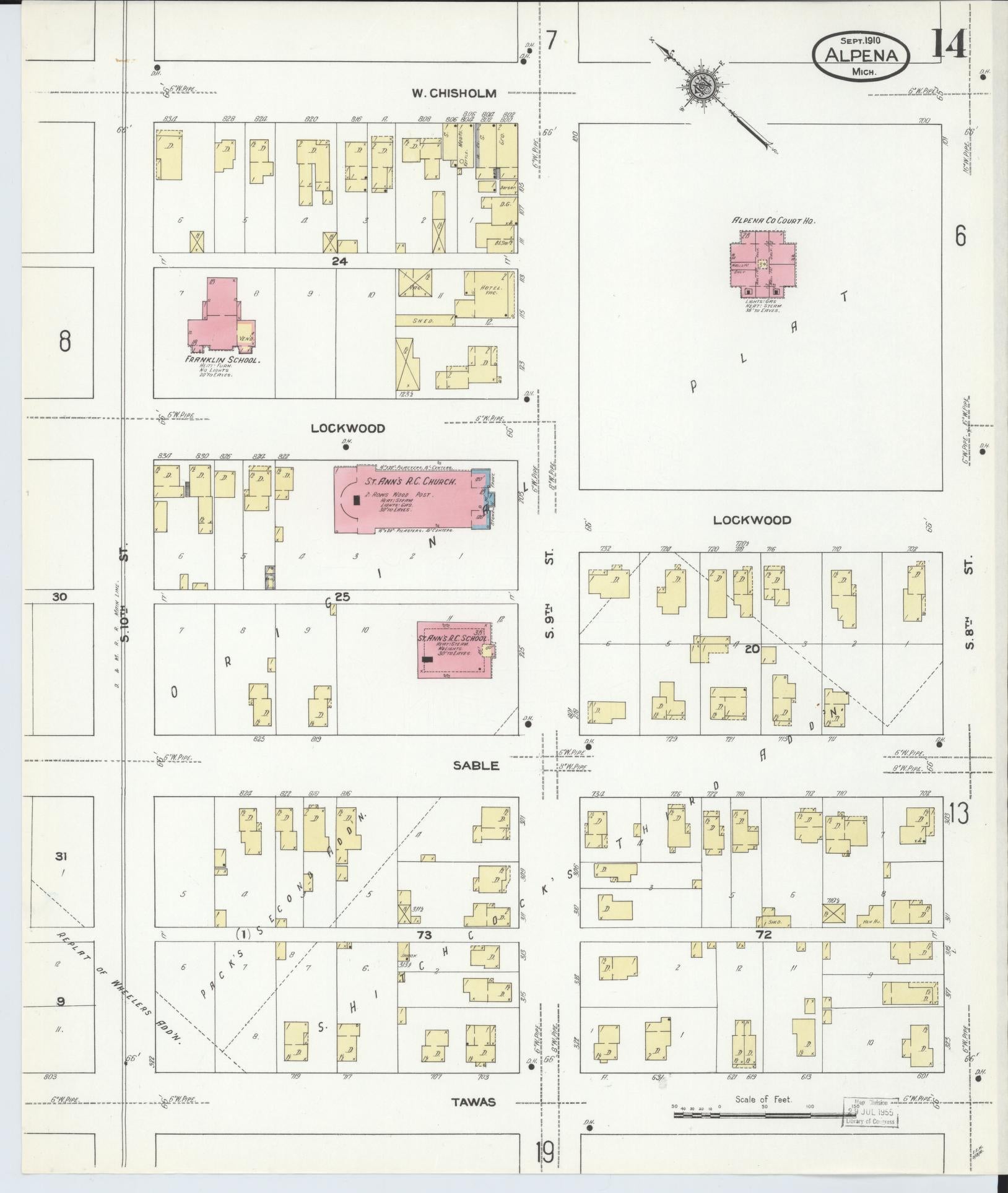 Sanborn Fire Insurance Map from Alpena, Alpena County, Michigan (1910), Sheet #0014 - Complete Map Set gallery image, historic Sanborn map, vintage wall art, Michigan Michigan