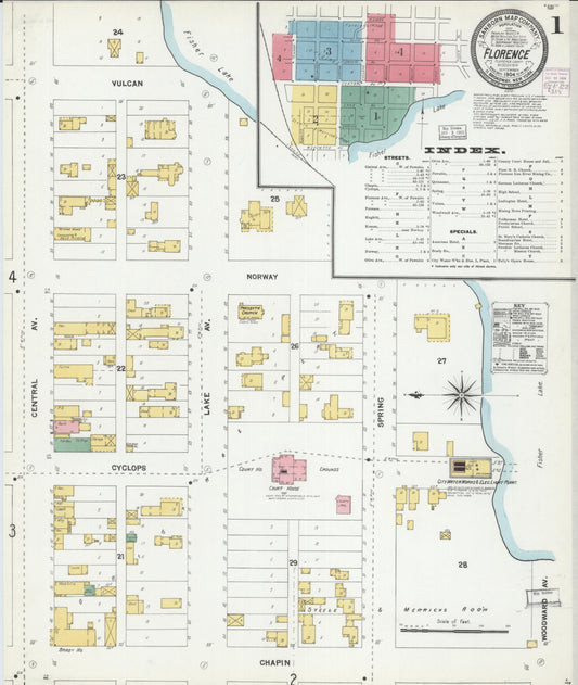 Sanborn Fire Insurance Map from Florence, Florence County, Wisconsin (1904), Sheet #0001 - Historic Sanborn Fire Insurance Map Print, vintage old map wall art, antique decor, genealogy gift, Wisconsin Wisconsin map