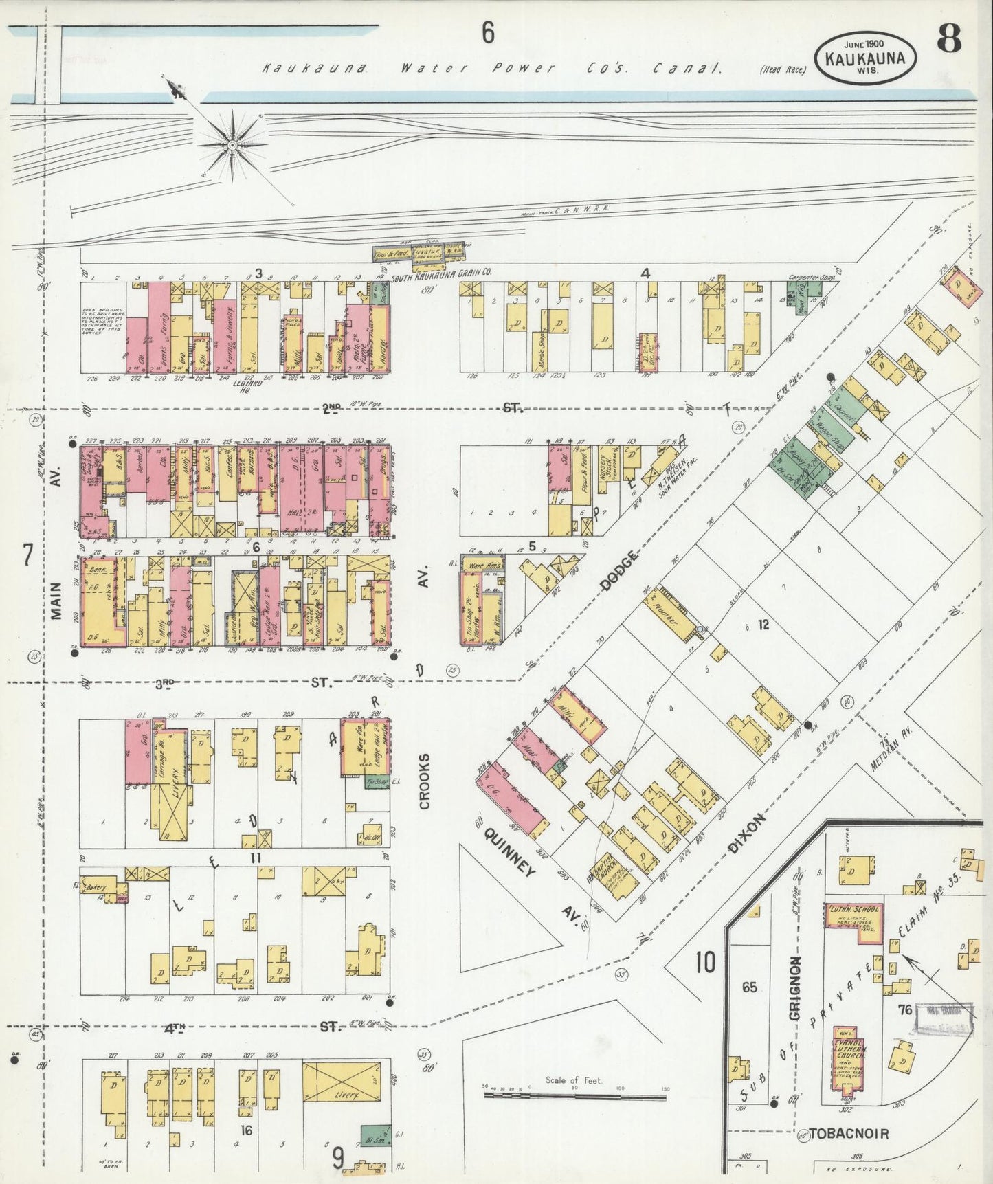 Sanborn Fire Insurance Map from Kaukauna, Outagamie County, Wisconsin (1900), Sheet #0008 - Historic Sanborn Fire Insurance Map Print, vintage old map wall art, antique decor, genealogy gift, Wisconsin Wisconsin map