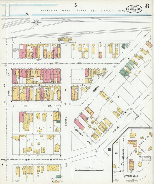 Sanborn Fire Insurance Map from Kaukauna, Outagamie County, Wisconsin (1900), Sheet #0008 - Historic Sanborn Fire Insurance Map Print, vintage old map wall art, antique decor, genealogy gift, Wisconsin Wisconsin map