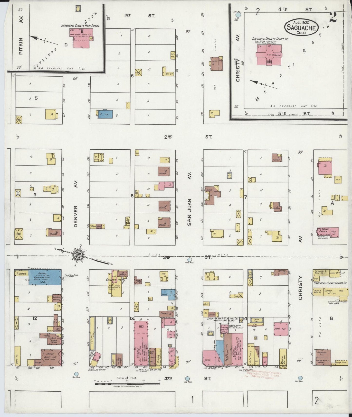 Sanborn Fire Insurance Map from Saguache, Saguache County, Colorado (1920), Sheet #0002 - Complete Map Set gallery image, historic Sanborn map, vintage wall art, Colorado Colorado