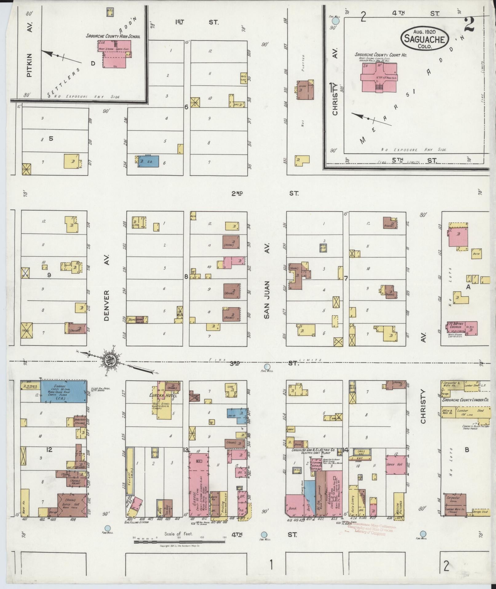 Sanborn Fire Insurance Map from Saguache, Saguache County, Colorado (1920), Sheet #0002 - Complete Map Set gallery image, historic Sanborn map, vintage wall art, Colorado Colorado