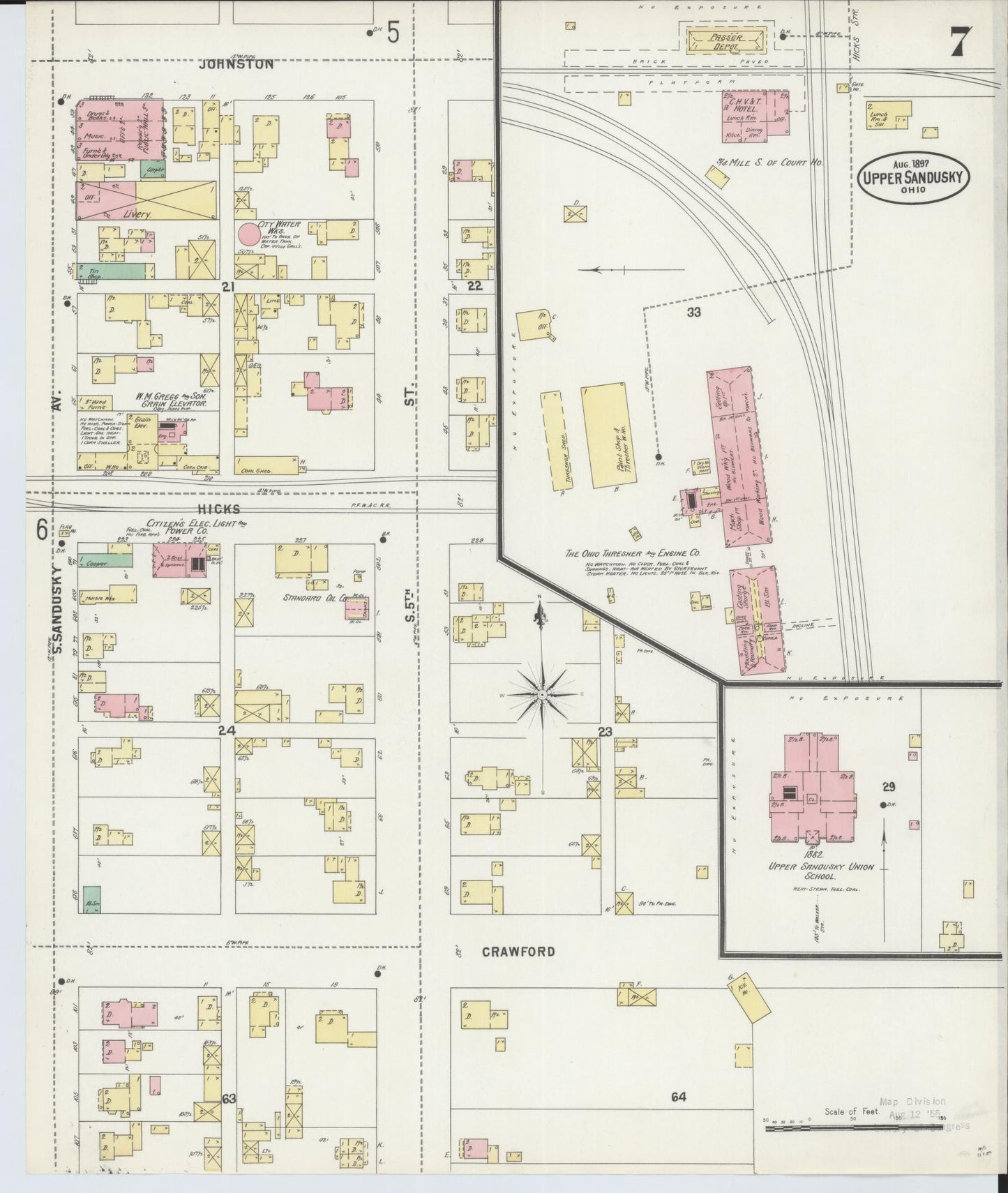 Sanborn Fire Insurance Map from Upper Sandusky, Wyandot County, Ohio (1897), Sheet #0007 - Historic Sanborn Fire Insurance Map Print, vintage old map wall art, antique decor, genealogy gift, Ohio Ohio map