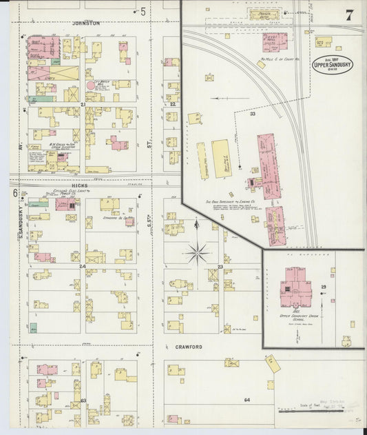 Sanborn Fire Insurance Map from Upper Sandusky, Wyandot County, Ohio (1897), Sheet #0007 - Historic Sanborn Fire Insurance Map Print, vintage old map wall art, antique decor, genealogy gift, Ohio Ohio map