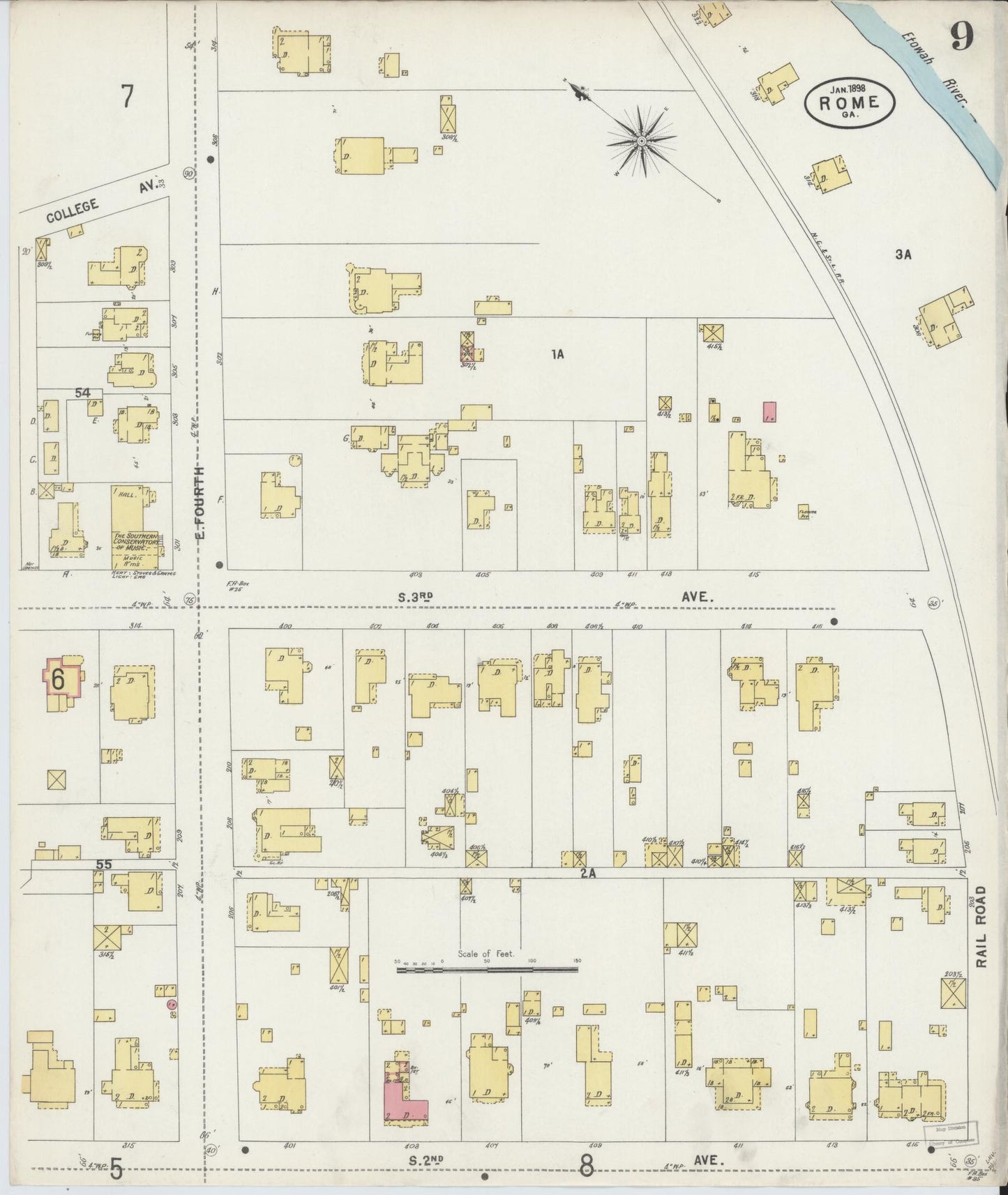 Sanborn Fire Insurance Map from Rome, Floyd County, Georgia (1898), Sheet #0009 - Complete Map Set gallery image, historic Sanborn map, vintage wall art, Georgia Georgia