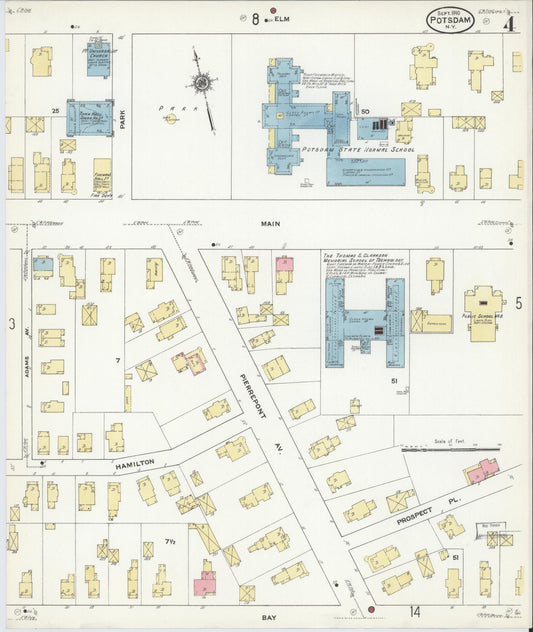 Sanborn Fire Insurance Map from Potsdam, St. Lawrence County, New York (1910), Sheet #0004 - Historic Sanborn Fire Insurance Map Print, vintage old map wall art, antique decor, genealogy gift, New York New York map