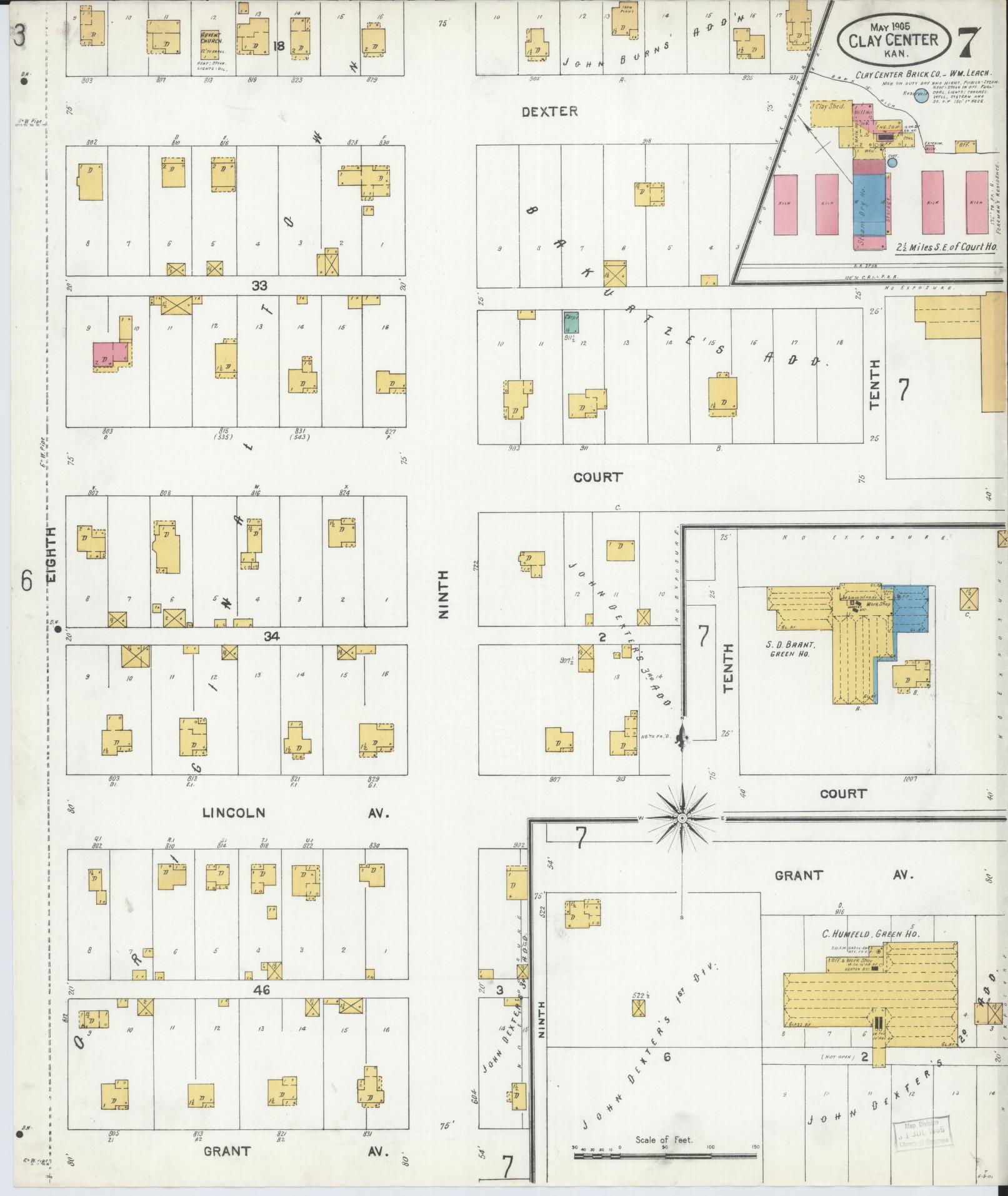 Sanborn Fire Insurance Map from Clay Center, Clay County, Kansas (1905), Sheet #0007 - Historic Sanborn Fire Insurance Map Print, vintage old map wall art, antique decor, genealogy gift, Kansas Kansas map