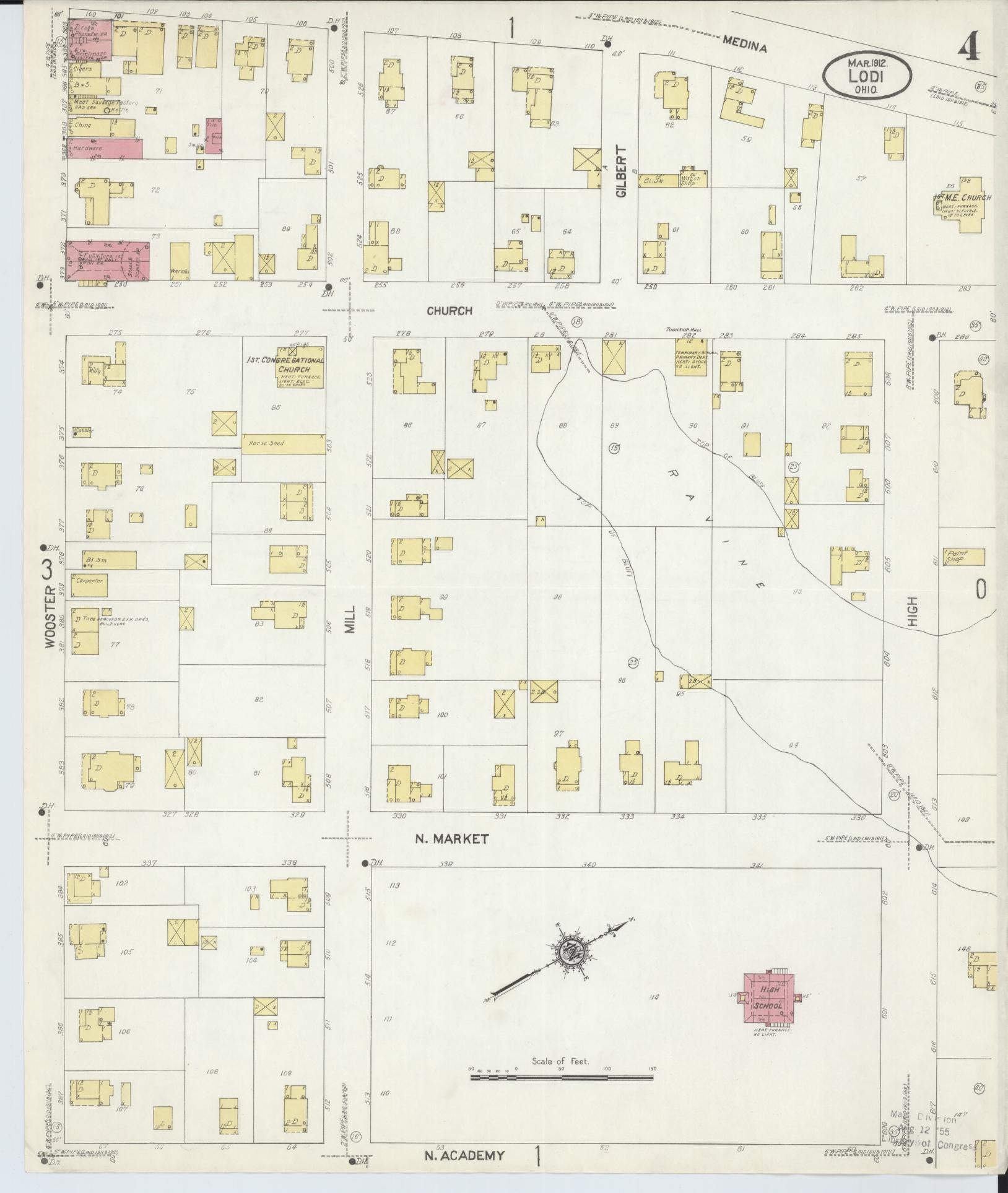Sanborn Fire Insurance Map from Lodi, Medina County, Ohio (1912), Sheet #0004 - Historic Sanborn Fire Insurance Map Print, vintage old map wall art, antique decor, genealogy gift, Ohio Ohio map