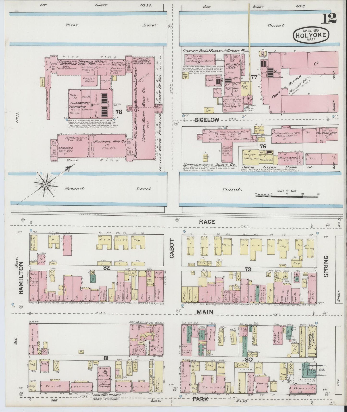 Sanborn Fire Insurance Map from Holyoke, Hampden County, Massachusetts (1889), Sheet #0012 - Complete Map Set gallery image, historic Sanborn map, vintage wall art, Massachusetts Massachusetts