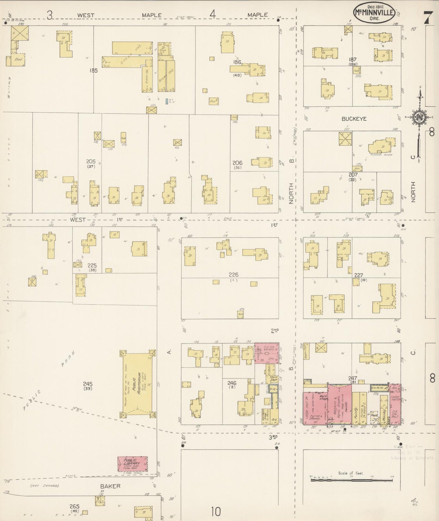 Sanborn Fire Insurance Map from McMinnville, Yamhill County, Oregon (1912), Sheet #0007 - Complete Map Set gallery image, historic Sanborn map, vintage wall art, Oregon Oregon