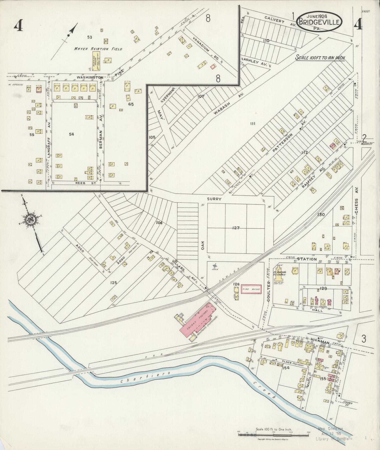 Sanborn Fire Insurance Map from Bridgeville, Allegheny County, Pennsylvania (1924), Sheet #0004 - Historic Sanborn Fire Insurance Map Print, vintage old map wall art, antique decor, genealogy gift, Pennsylvania Pennsylvania map