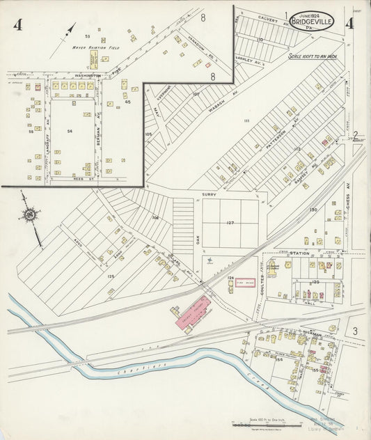 Sanborn Fire Insurance Map from Bridgeville, Allegheny County, Pennsylvania (1924), Sheet #0004 - Historic Sanborn Fire Insurance Map Print, vintage old map wall art, antique decor, genealogy gift, Pennsylvania Pennsylvania map
