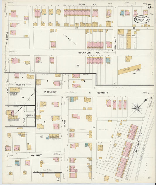 Sanborn Fire Insurance Map from Souderton, Montgomery County, Pennsylvania (1908), Sheet #0005 - Historic Sanborn Fire Insurance Map Print, vintage old map wall art, antique decor, genealogy gift, Pennsylvania Pennsylvania map
