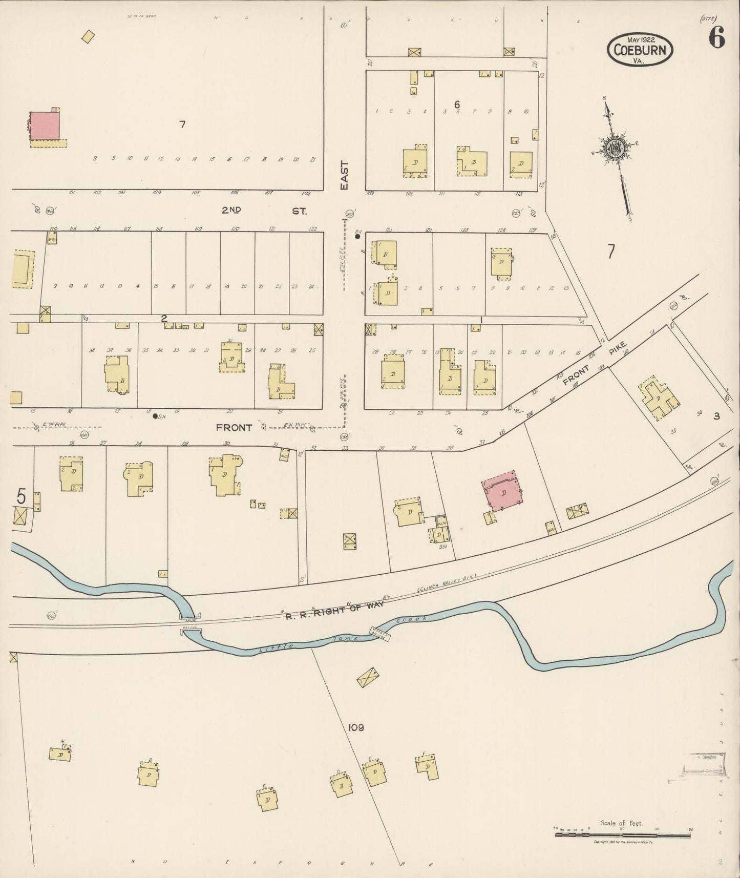 Sanborn Fire Insurance Map from Coeburn, Wise County, Virginia (1922), Sheet #0006 - Complete Map Set gallery image, historic Sanborn map, vintage wall art, Virginia Virginia