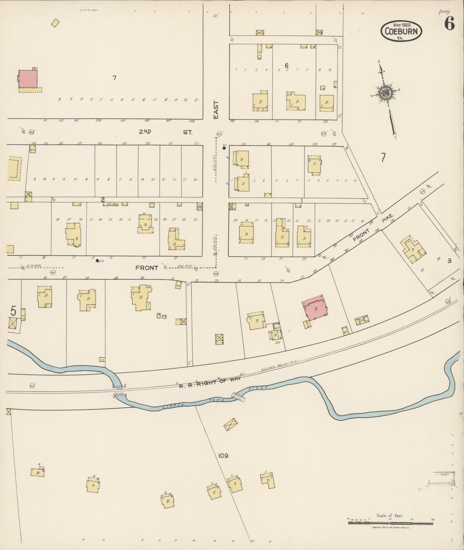 Sanborn Fire Insurance Map from Coeburn, Wise County, Virginia (1922), Sheet #0006 - Complete Map Set gallery image, historic Sanborn map, vintage wall art, Virginia Virginia