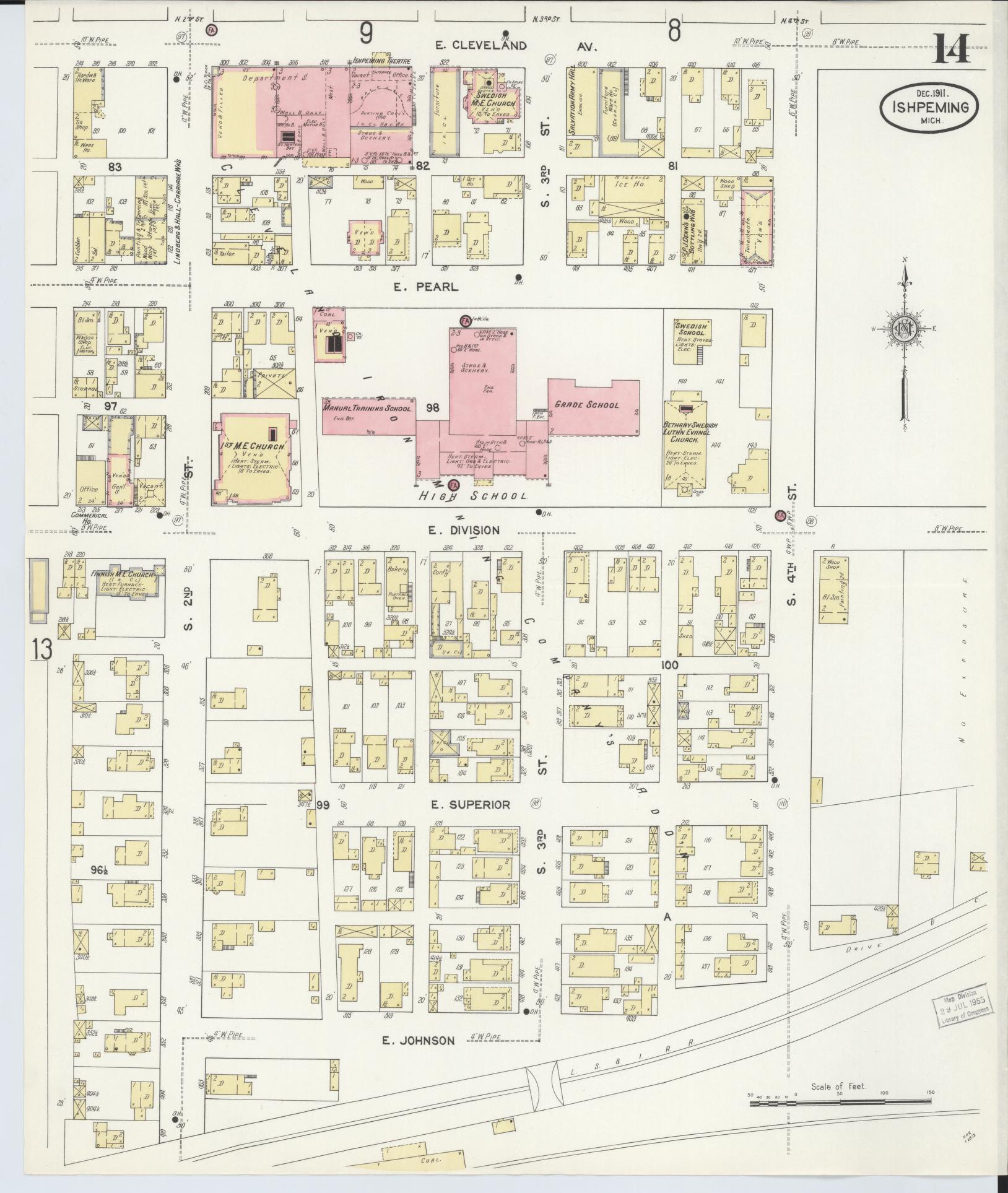 Sanborn Fire Insurance Map from Ishpeming, Marquette County, Michigan (1911), Sheet #0014 - Complete Map Set gallery image, historic Sanborn map, vintage wall art, Michigan Michigan