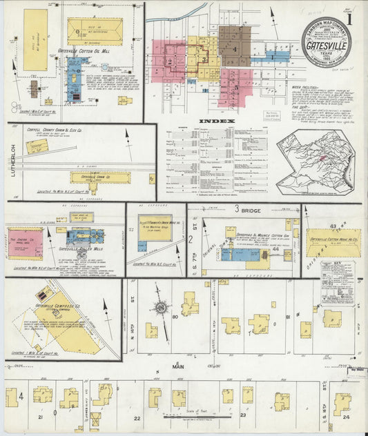 Sanborn Fire Insurance Map from Gatesville, Coryell County, Texas (1920), Sheet #0001 - Complete Map Set gallery image, historic Sanborn map, vintage wall art, Texas Texas