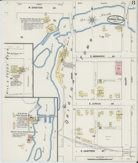 Sanborn Fire Insurance Map from Fergus Falls, Otter Tail County, Minnesota (1890), Sheet #0008 - Historic Sanborn Fire Insurance Map Print, vintage old map wall art, antique decor, genealogy gift, Minnesota Minnesota map