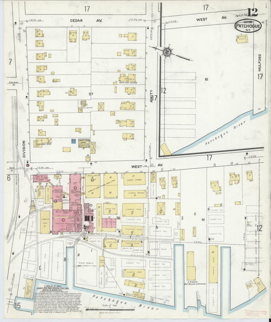 Sanborn Fire Insurance Map from Patchogue, Suffolk County, New York (1916), Sheet #0012 - Historic Sanborn Fire Insurance Map Print, vintage old map wall art, antique decor, genealogy gift, New York New York map