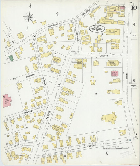 Sanborn Fire Insurance Map from Rochester, Strafford County, New Hampshire (1902), Sheet #0010 - Historic Sanborn Fire Insurance Map Print, vintage old map wall art, antique decor, genealogy gift, New Hampshire New Hampshire map