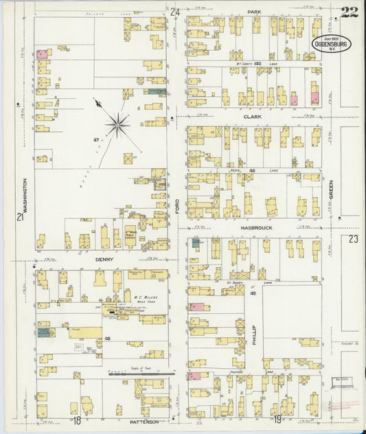 Sanborn Fire Insurance Map from Ogdensburg, St. Lawrence County, New York (1909), Sheet #0022 - Historic Sanborn Fire Insurance Map Print, vintage old map wall art, antique decor, genealogy gift, New York New York map
