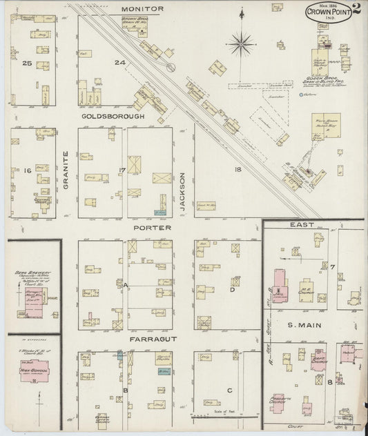 Sanborn Fire Insurance Map from Crown Point, Lake County, Indiana (1886), Sheet #0002 - Historic Sanborn Fire Insurance Map Print, vintage old map wall art, antique decor, genealogy gift, Indiana Indiana map