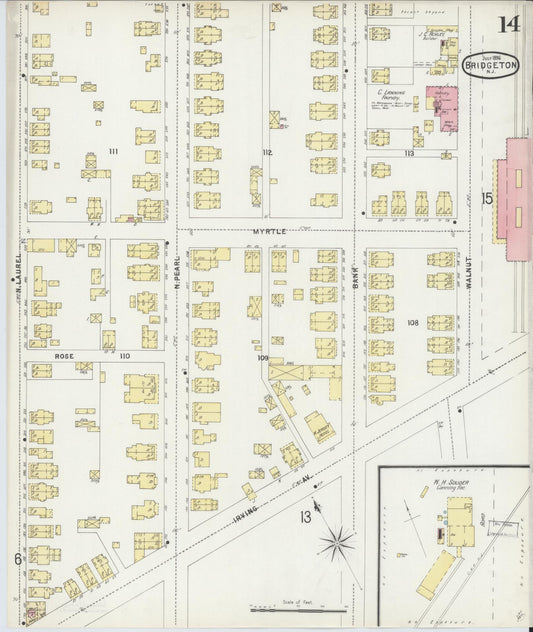 Sanborn Fire Insurance Map from Bridgeton, Cumberland County, New Jersey (1896), Sheet #0014 - Historic Sanborn Fire Insurance Map Print, vintage old map wall art, antique decor, genealogy gift, New Jersey New Jersey map