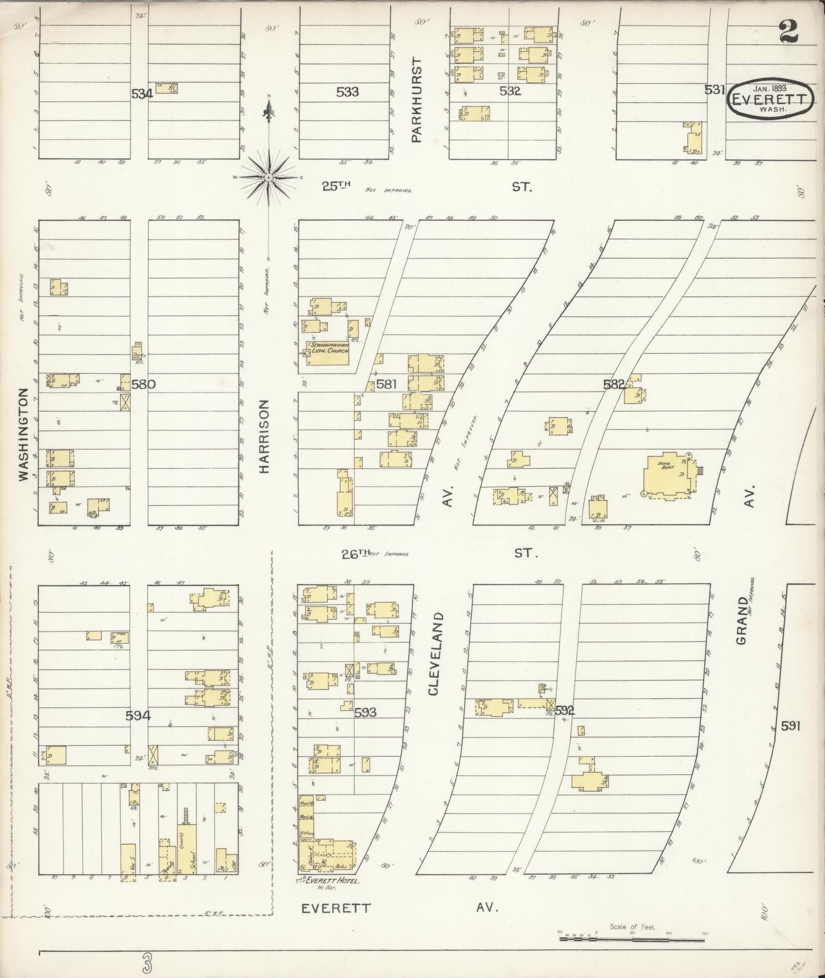 Sanborn Fire Insurance Map from Everett, Snohomish County, Washington (1893), Sheet #0001 - Historic Sanborn Fire Insurance Map Print, vintage old map wall art, antique decor, genealogy gift, Washington Washington map