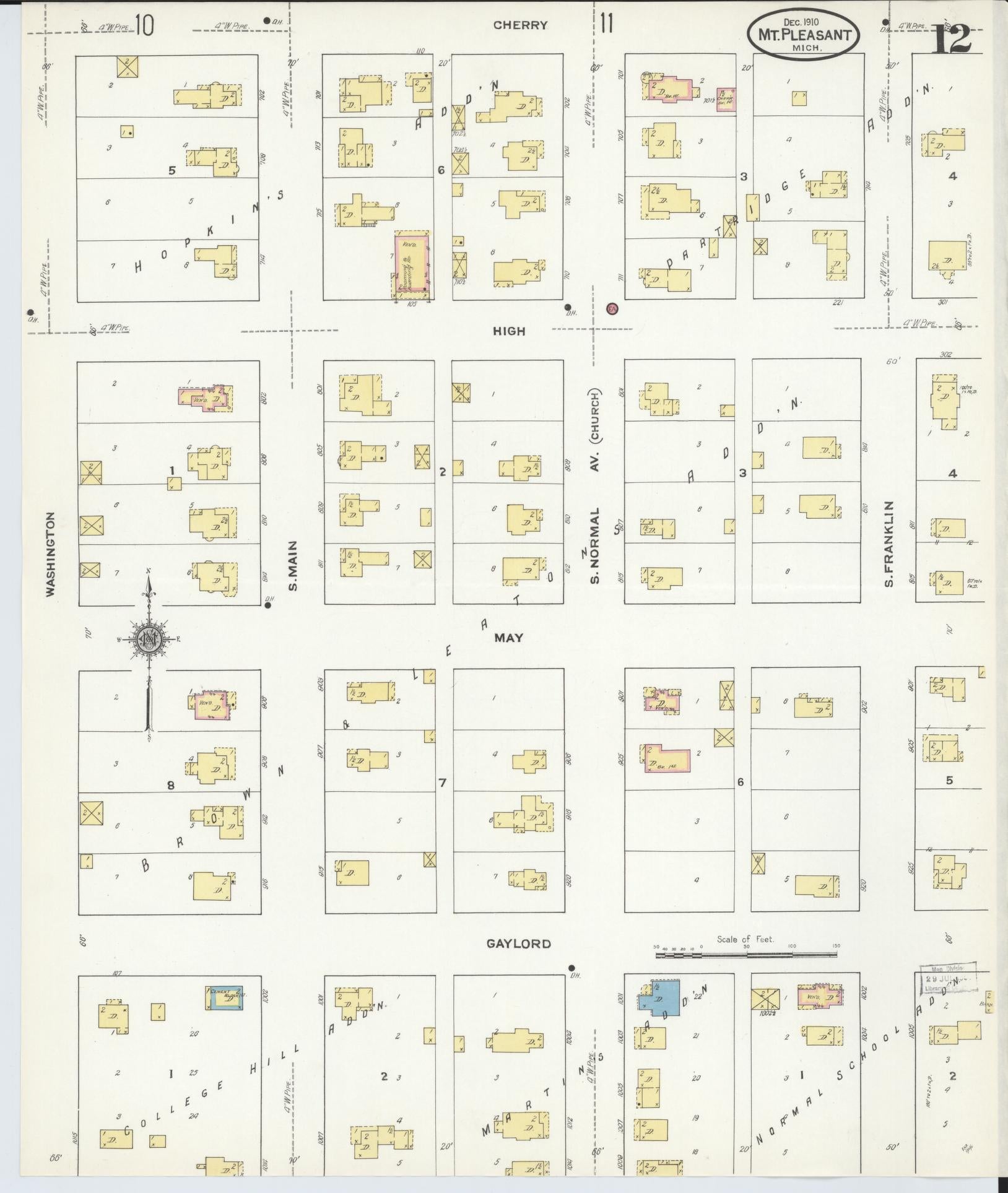 Sanborn Fire Insurance Map from Mount Pleasant, Isabella County, Michigan (1910), Sheet #0012 - Complete Map Set gallery image, historic Sanborn map, vintage wall art, Michigan Michigan