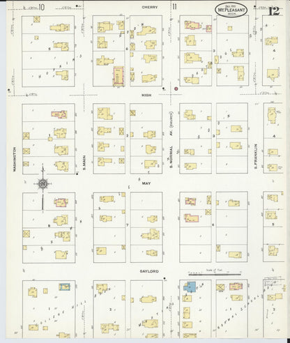 Sanborn Fire Insurance Map from Mount Pleasant, Isabella County, Michigan (1910), Sheet #0012 - Complete Map Set gallery image, historic Sanborn map, vintage wall art, Michigan Michigan