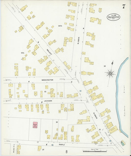 Sanborn Fire Insurance Map from Rochester, Strafford County, New Hampshire (1908), Sheet #0007 - Historic Sanborn Fire Insurance Map Print, vintage old map wall art, antique decor, genealogy gift, New Hampshire New Hampshire map