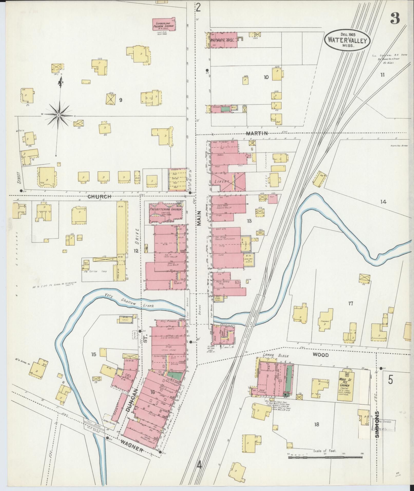 Sanborn Fire Insurance Map from Water Valley, Yalobusha County, Mississippi (1903), Sheet #0003 - Complete Map Set gallery image, historic Sanborn map, vintage wall art, Mississippi Mississippi