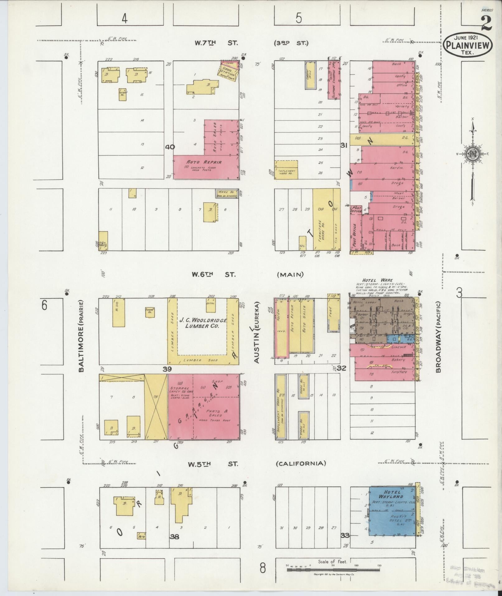 Sanborn Fire Insurance Map from Plainview, Hale County, Texas (1921), Sheet #0002 - Complete Map Set gallery image, historic Sanborn map, vintage wall art, Texas Texas
