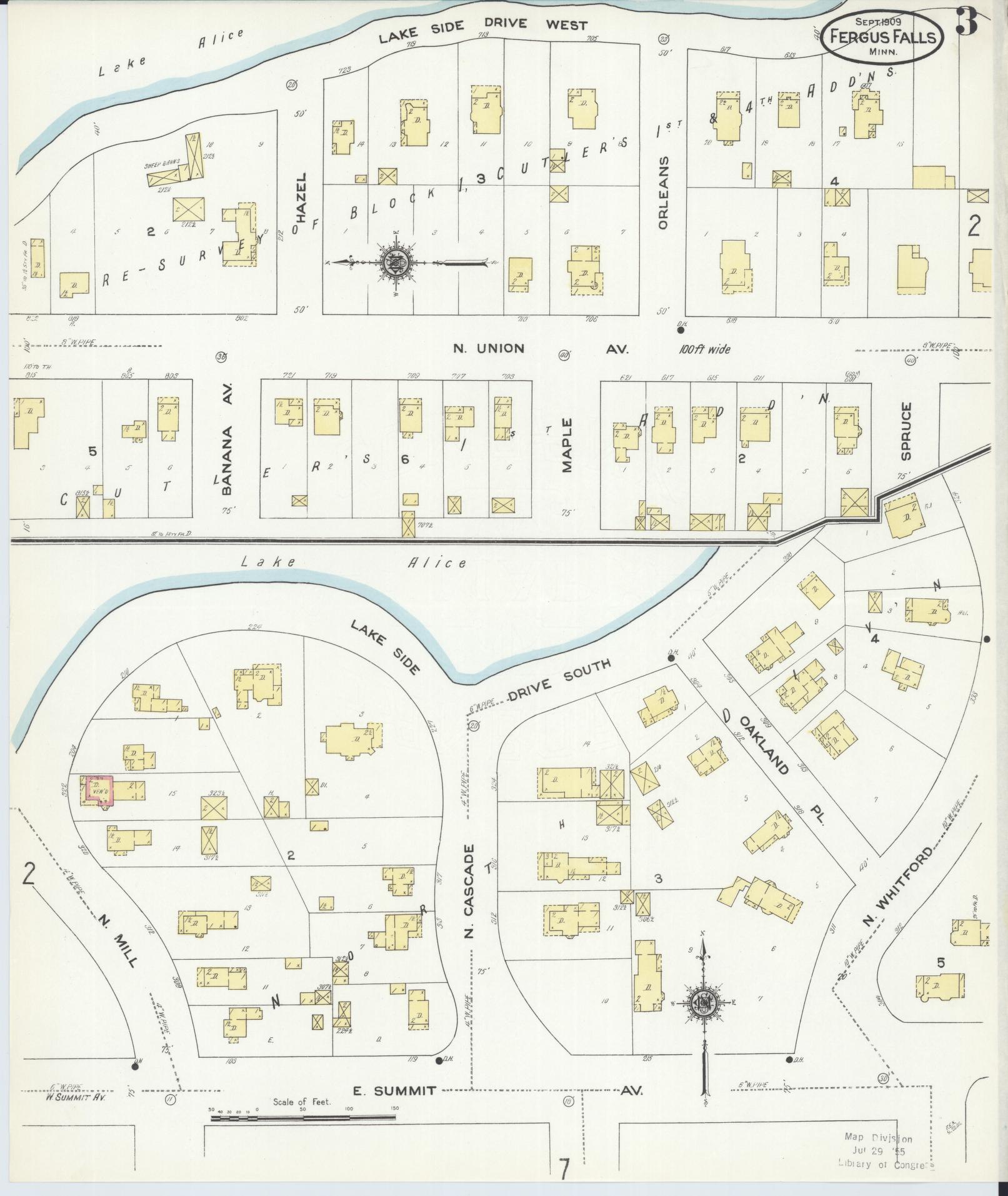 Sanborn Fire Insurance Map from Fergus Falls, Otter Tail County, Minnesota (1909), Sheet #0003 - Historic Sanborn Fire Insurance Map Print, vintage old map wall art, antique decor, genealogy gift, Minnesota Minnesota map