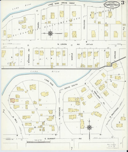 Sanborn Fire Insurance Map from Fergus Falls, Otter Tail County, Minnesota (1909), Sheet #0003 - Historic Sanborn Fire Insurance Map Print, vintage old map wall art, antique decor, genealogy gift, Minnesota Minnesota map