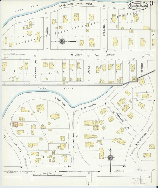 Sanborn Fire Insurance Map from Fergus Falls, Otter Tail County, Minnesota (1909), Sheet #0003 - Historic Sanborn Fire Insurance Map Print, vintage old map wall art, antique decor, genealogy gift, Minnesota Minnesota map