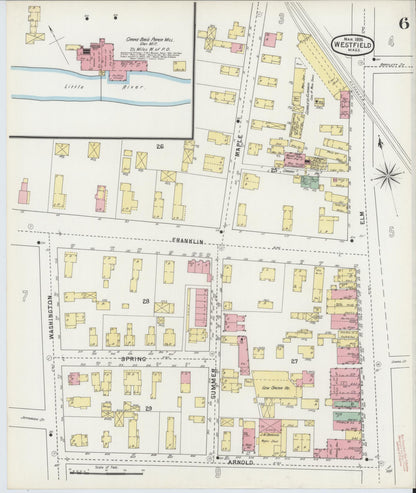 Sanborn Fire Insurance Map from Westfield, Hampden County, Massachusetts (1895), Sheet #0006 - Historic Sanborn Fire Insurance Map Print, vintage old map wall art, antique decor, genealogy gift, Massachusetts Massachusetts map