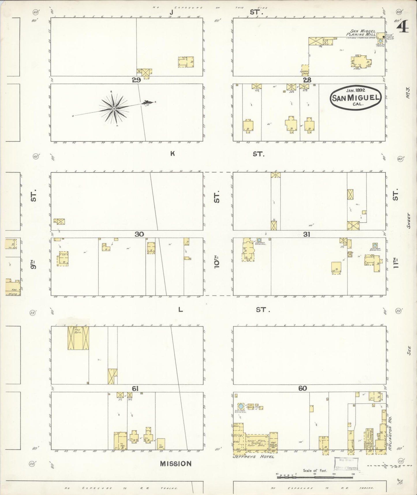 Sanborn Fire Insurance Map from San Miguel, San Luis Obispo County, California (1892), Sheet #0004 - Complete Map Set gallery image, historic Sanborn map, vintage wall art, California California