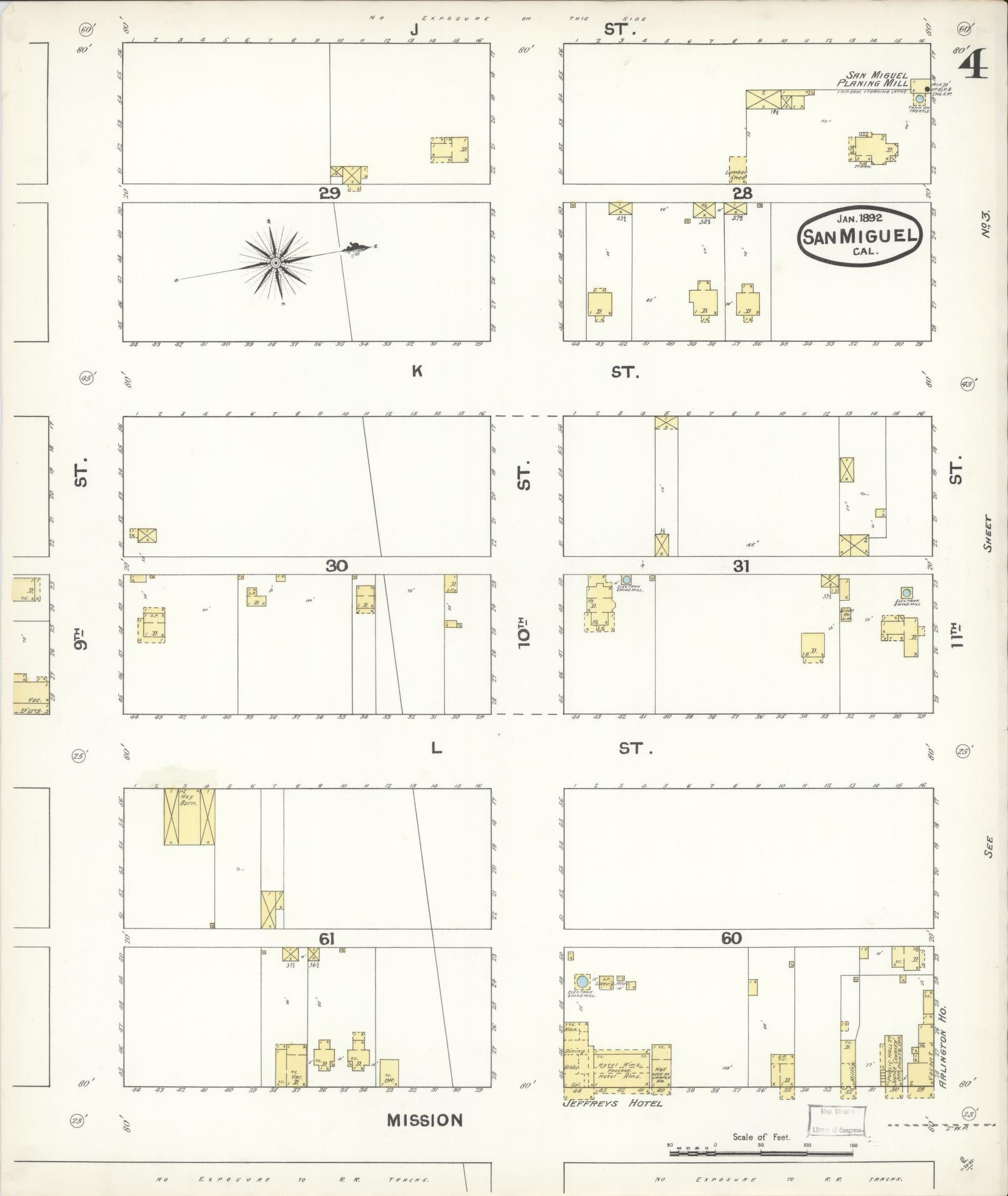 Sanborn Fire Insurance Map from San Miguel, San Luis Obispo County, California (1892), Sheet #0004 - Complete Map Set gallery image, historic Sanborn map, vintage wall art, California California