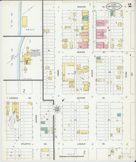Sanborn Fire Insurance Map from Ortonville, Big Stone County, Minnesota (1899), Sheet #0002 - Historic Sanborn Fire Insurance Map Print, vintage old map wall art, antique decor, genealogy gift, Minnesota Minnesota map